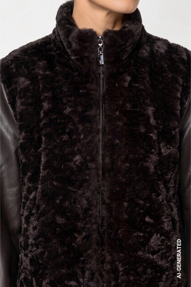 Black Coffee Jacket With Faux Fur