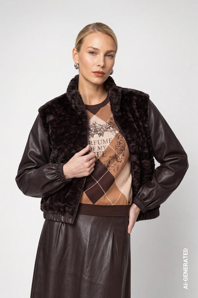 Black Coffee Jacket With Faux Fur