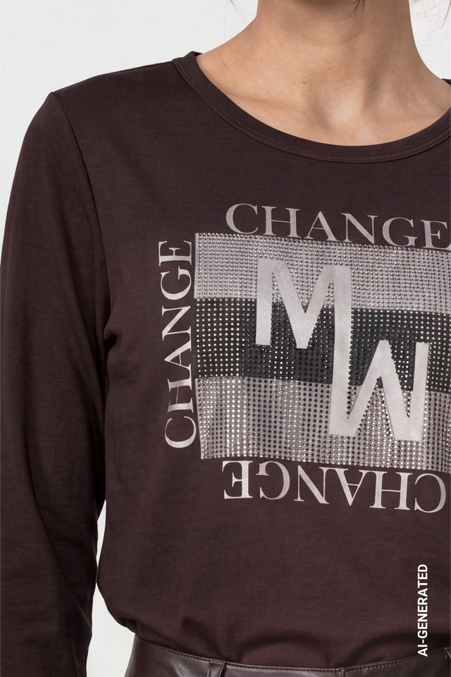 Dark Coffee Long Sleeve Top With Decorative Details