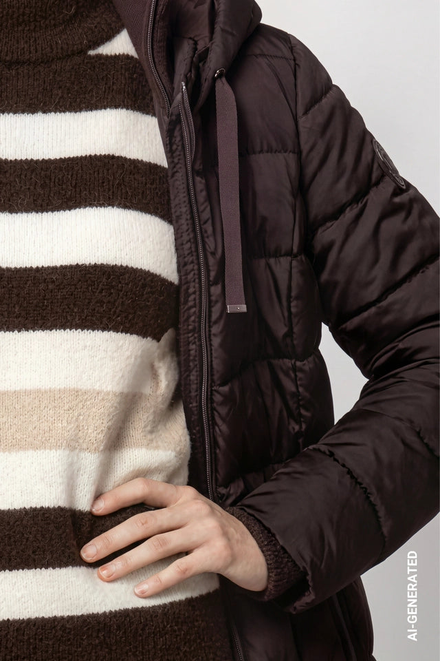 Black Coffee Quilted Coat With Lurex