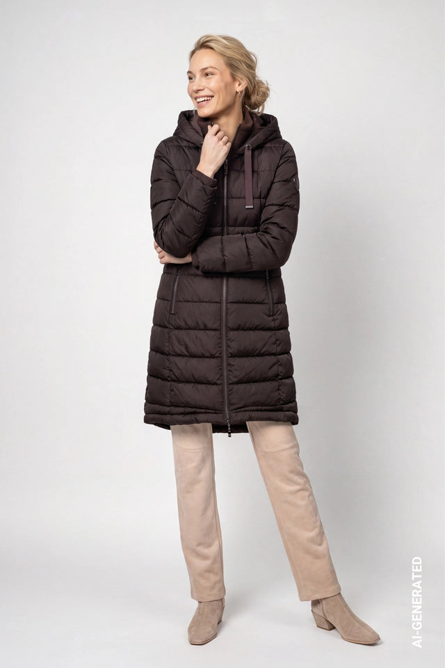 Black Coffee Quilted Coat With Lurex