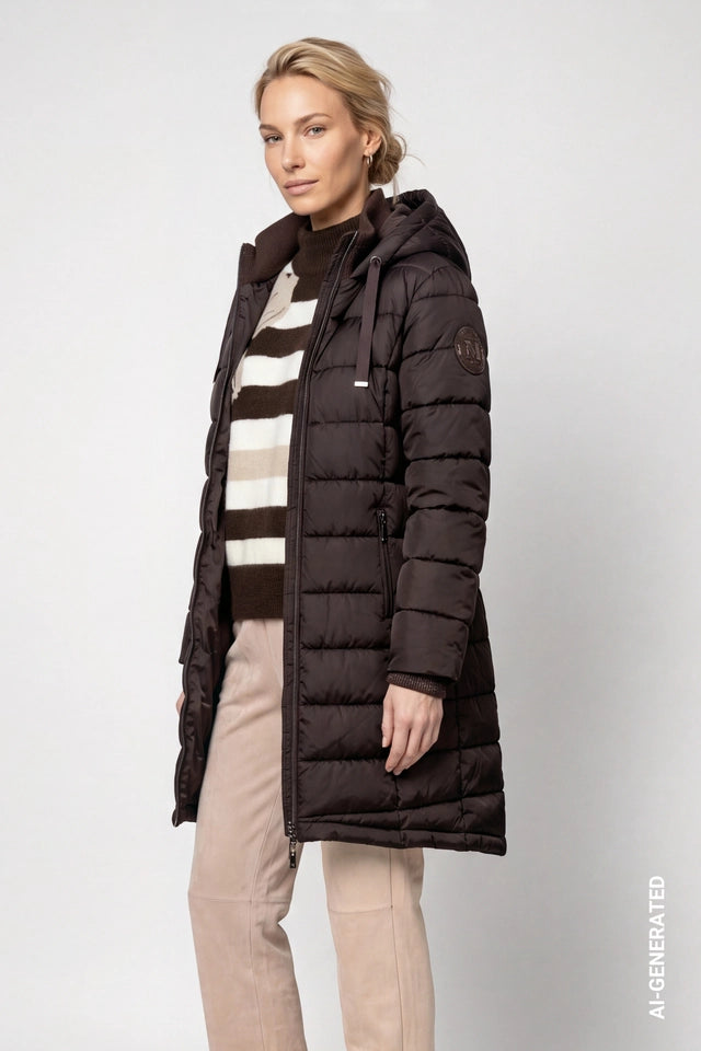 Black Coffee Quilted Coat With Lurex