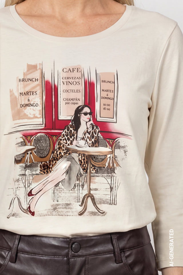 Antique White With Girl Print Top