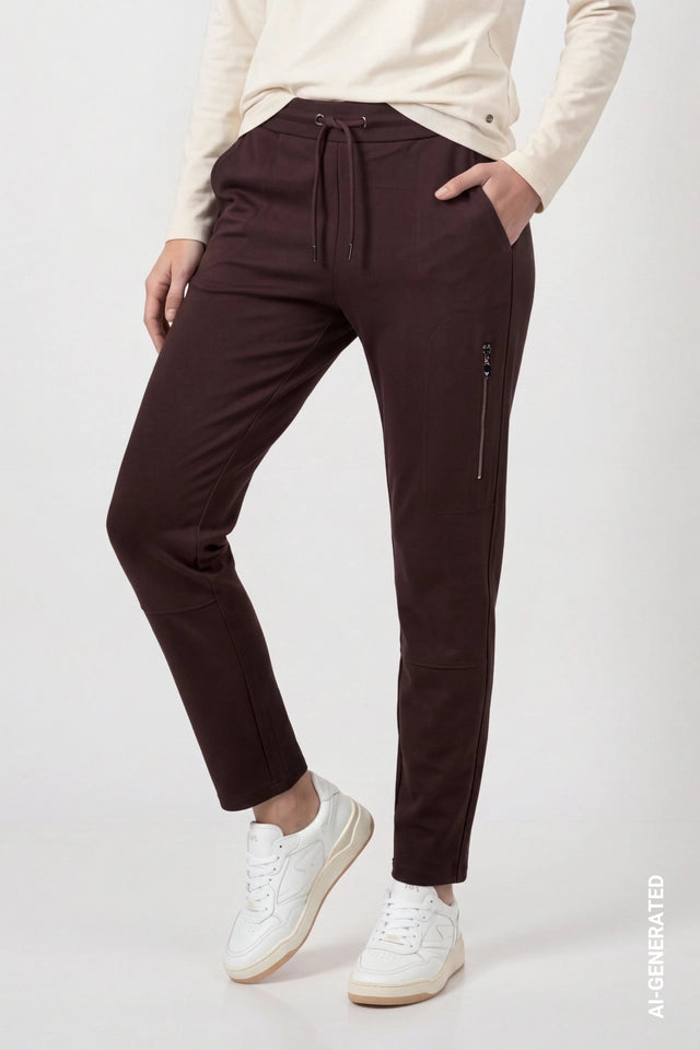Dark Coffee Trousers With Zip Detail