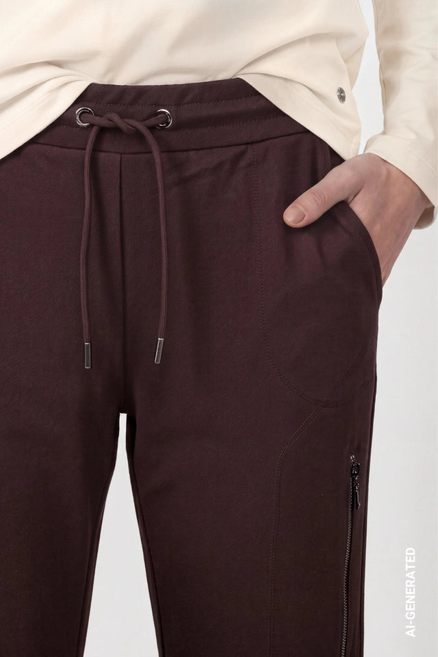 Dark Coffee Trousers With Zip Detail