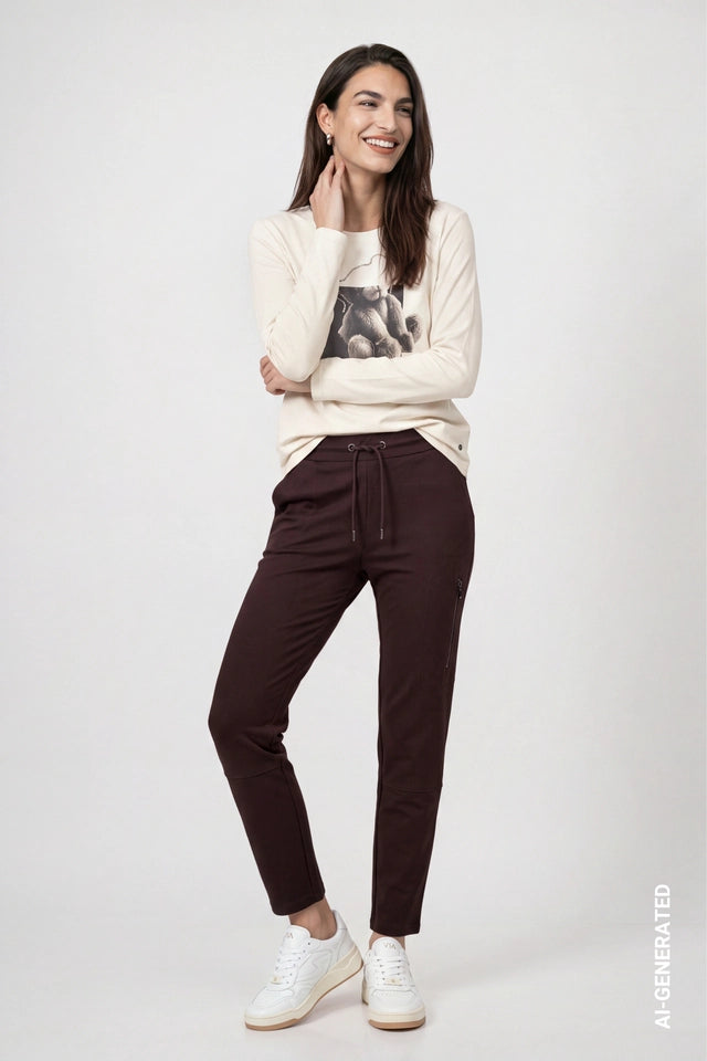 Dark Coffee Trousers With Zip Detail