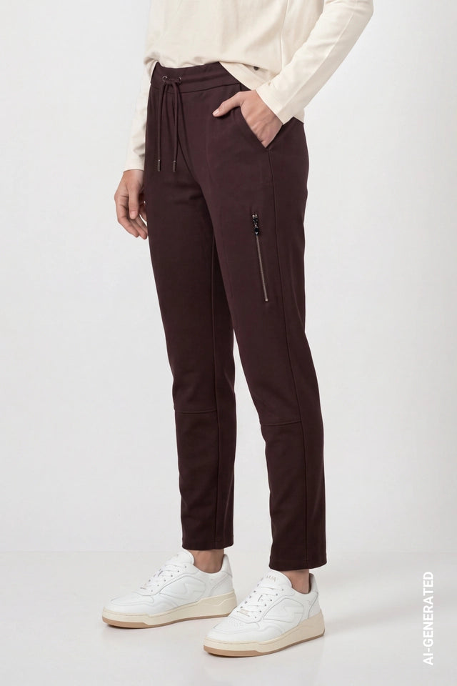 Dark Coffee Trousers With Zip Detail