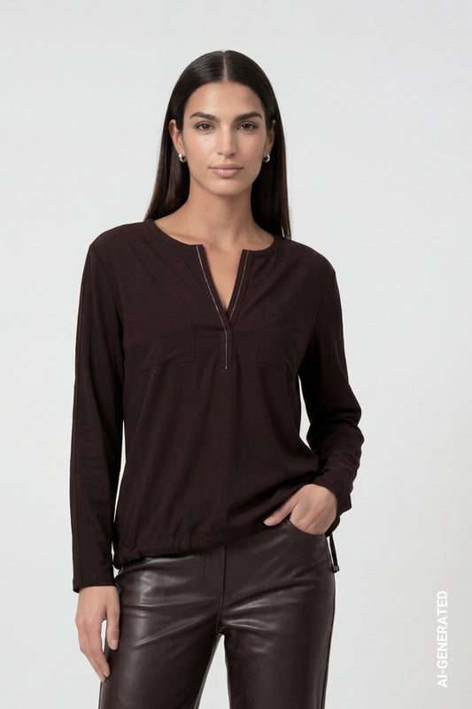 Black Coffee Blouse With Jewelry