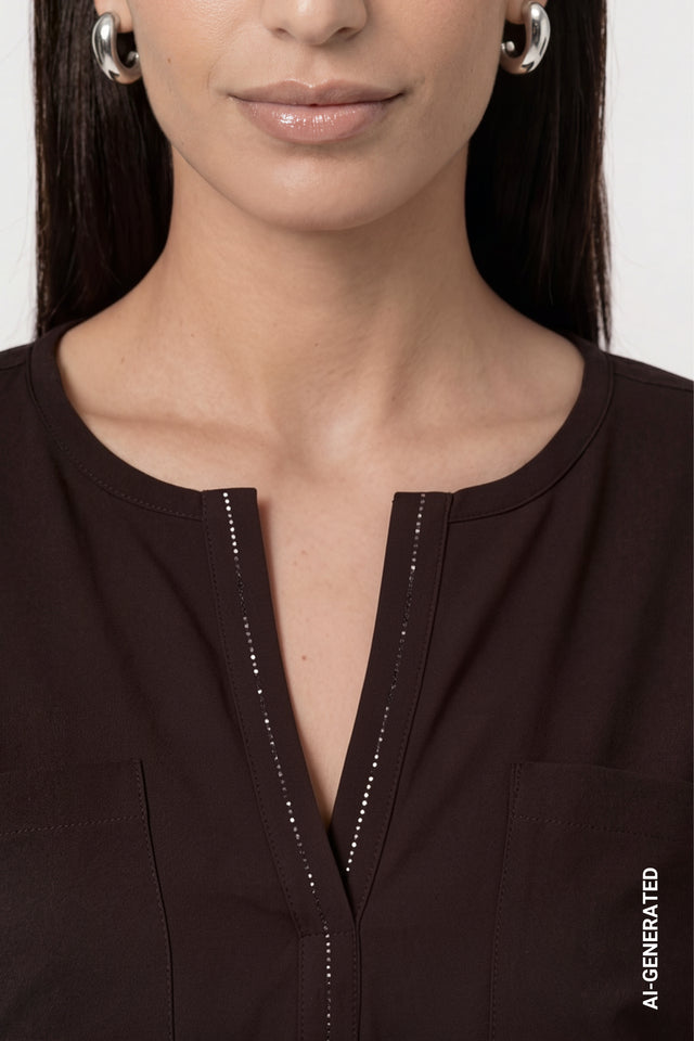 Black Coffee Blouse With Jewelry