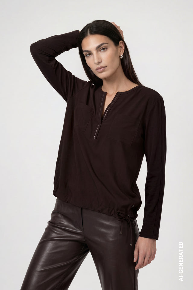 Black Coffee Blouse With Jewelry