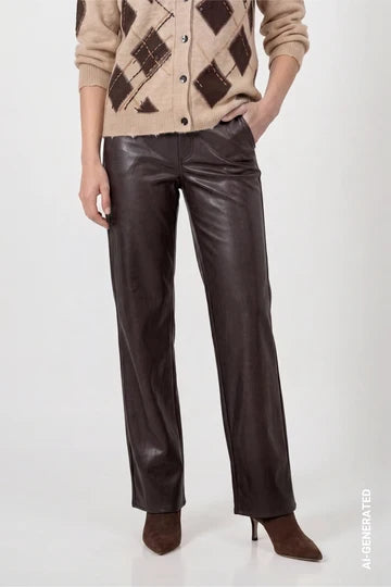 Leather Look Wide Leg Pant  Black Coffee