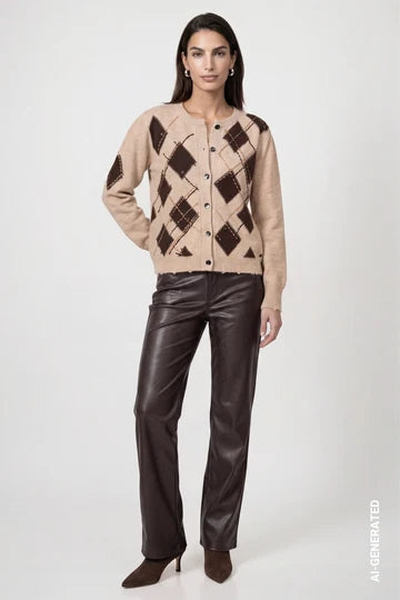 Leather Look Wide Leg Pant  Black Coffee