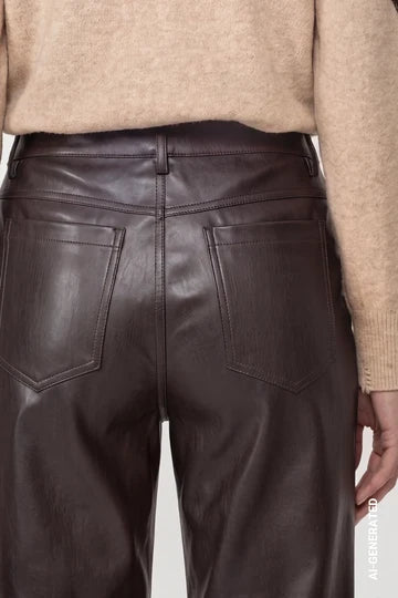 Leather Look Wide Leg Pant  Black Coffee