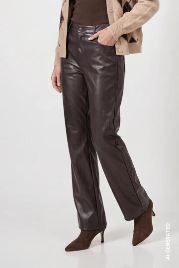 Leather Look Wide Leg Pant  Black Coffee