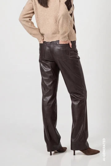 Leather Look Wide Leg Pant  Black Coffee