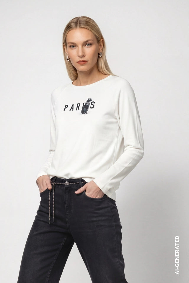 Cream Paris Panther Print Top