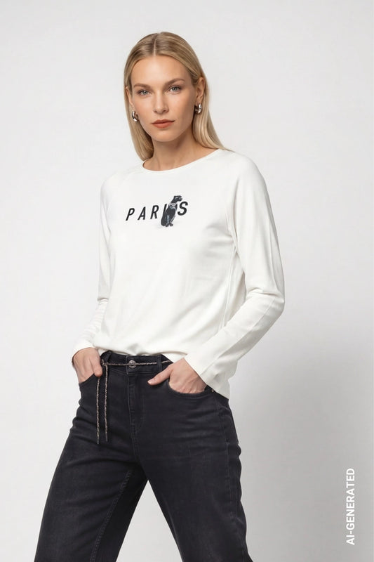 Cream Paris Panther Print Top