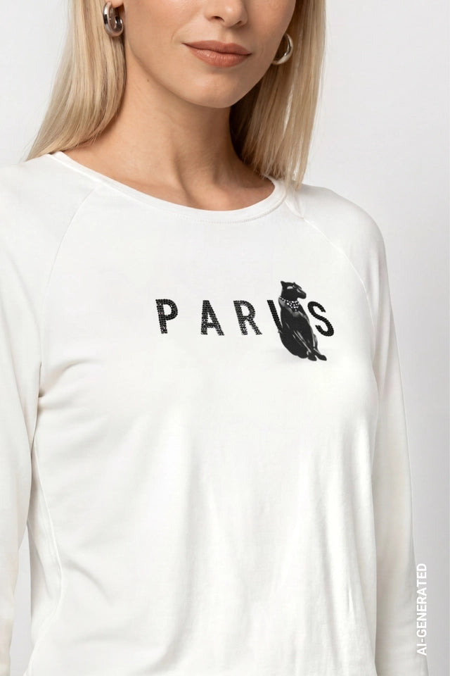 Cream Paris Panther Print Top