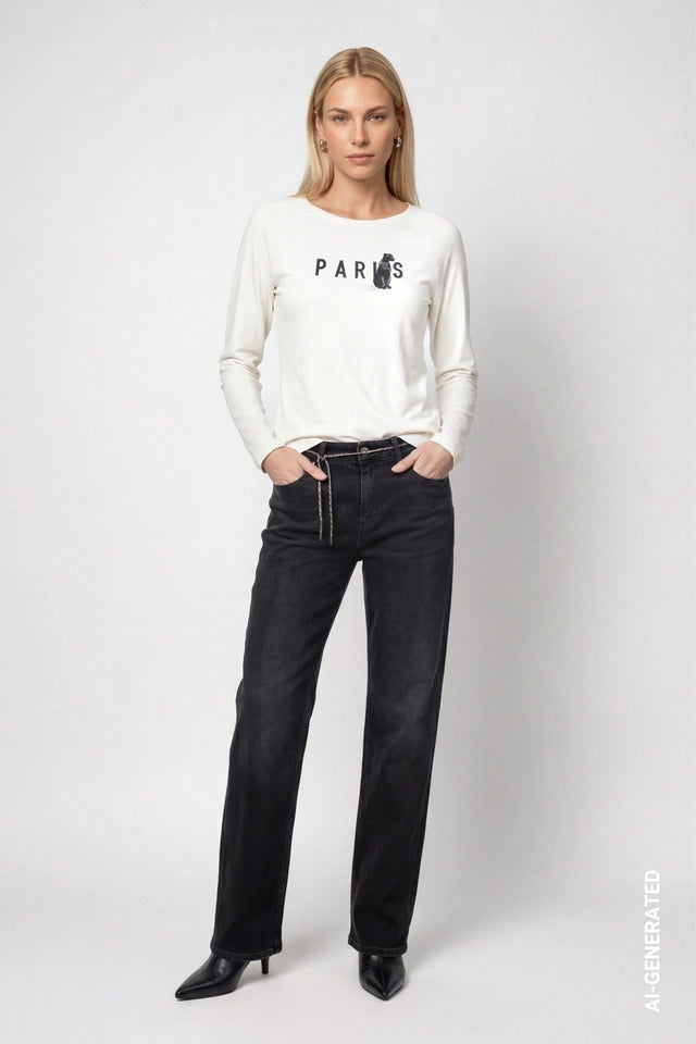 Cream Paris Panther Print Top
