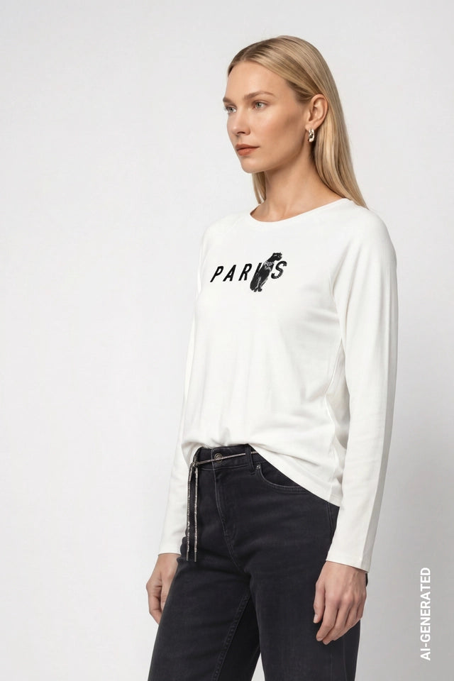 Cream Paris Panther Print Top