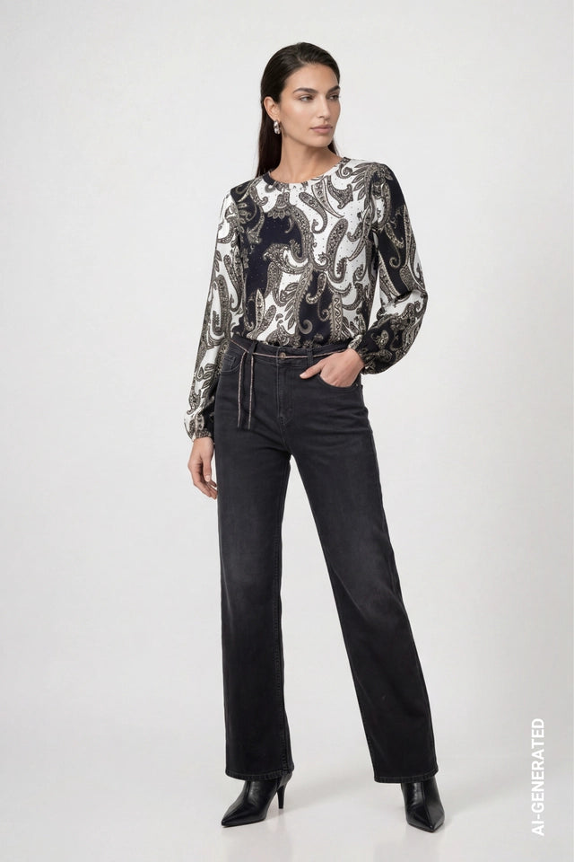 Black Cream Olive Sparkle Top