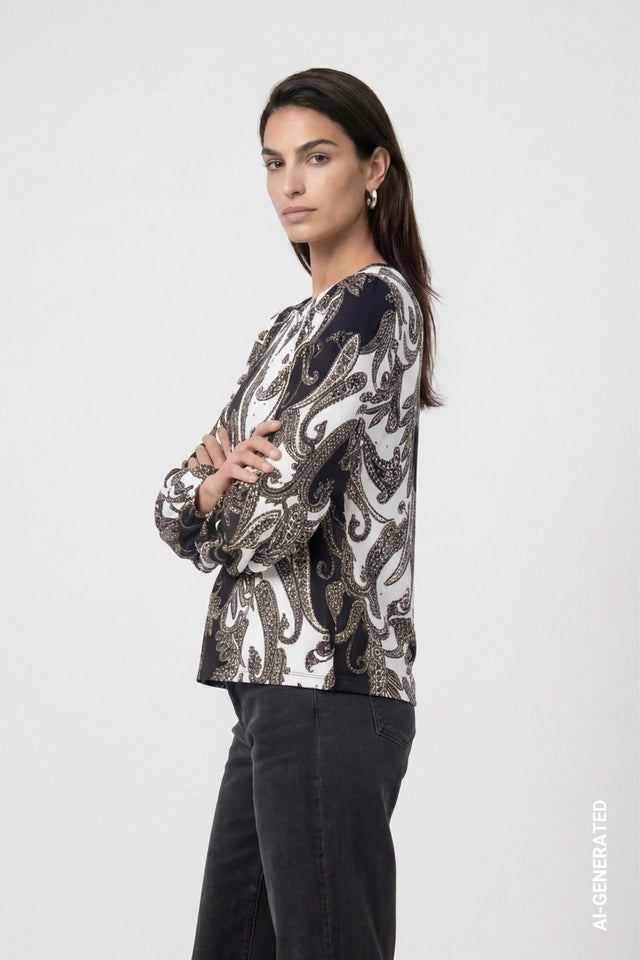 Black Cream Olive Sparkle Top