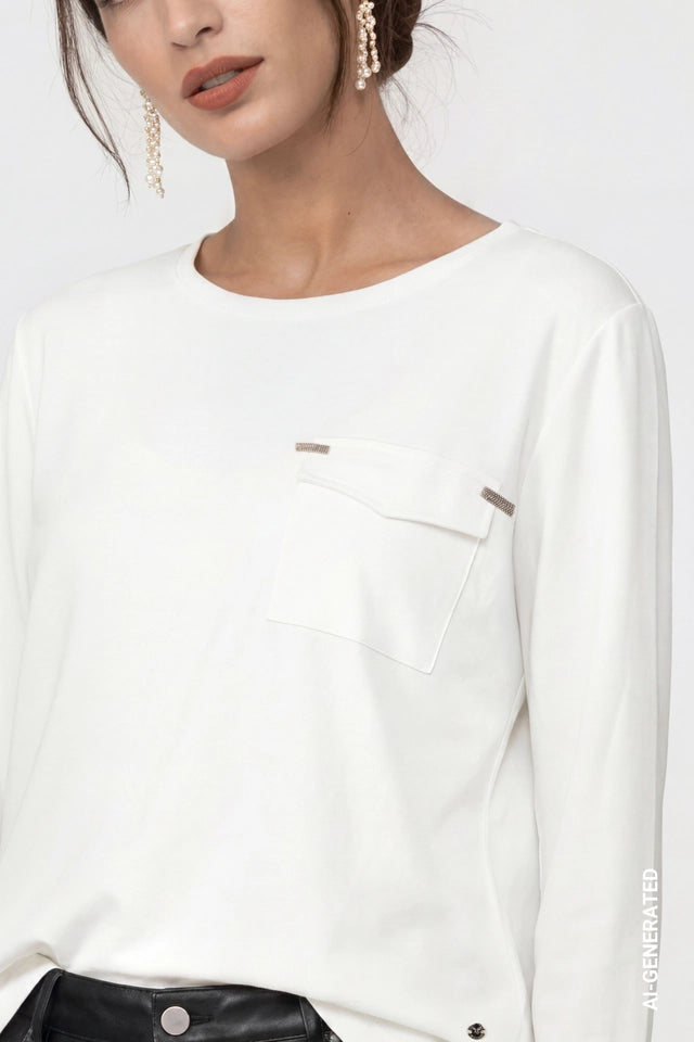 Off White Blouse With Jewelry Details