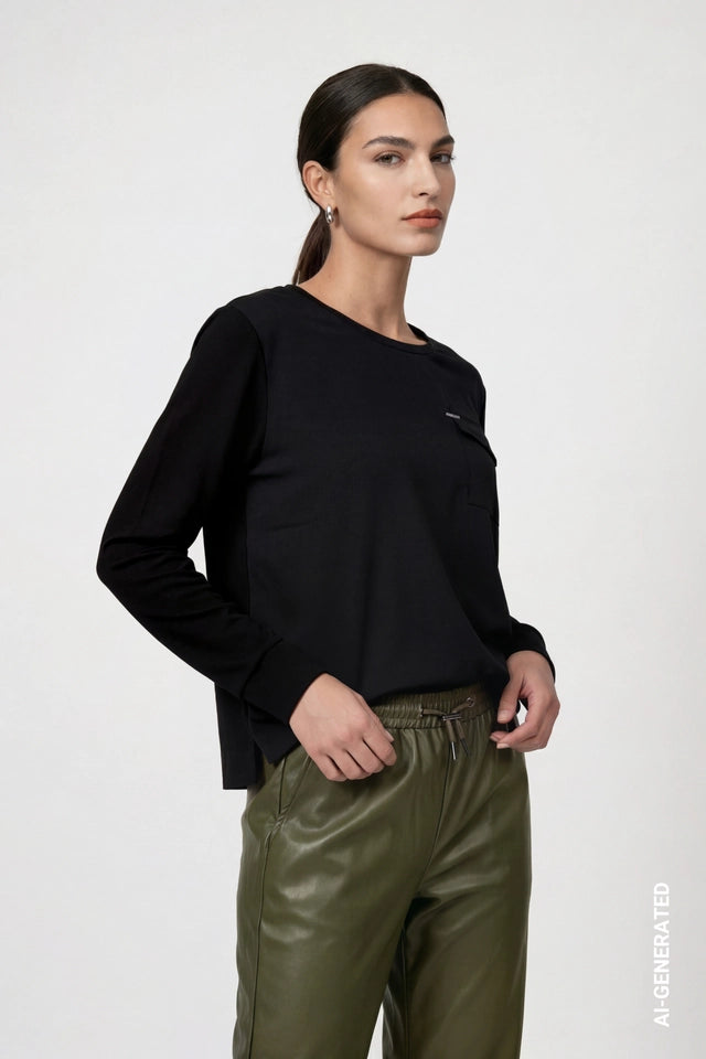 Black Blouse With Jewelry Details