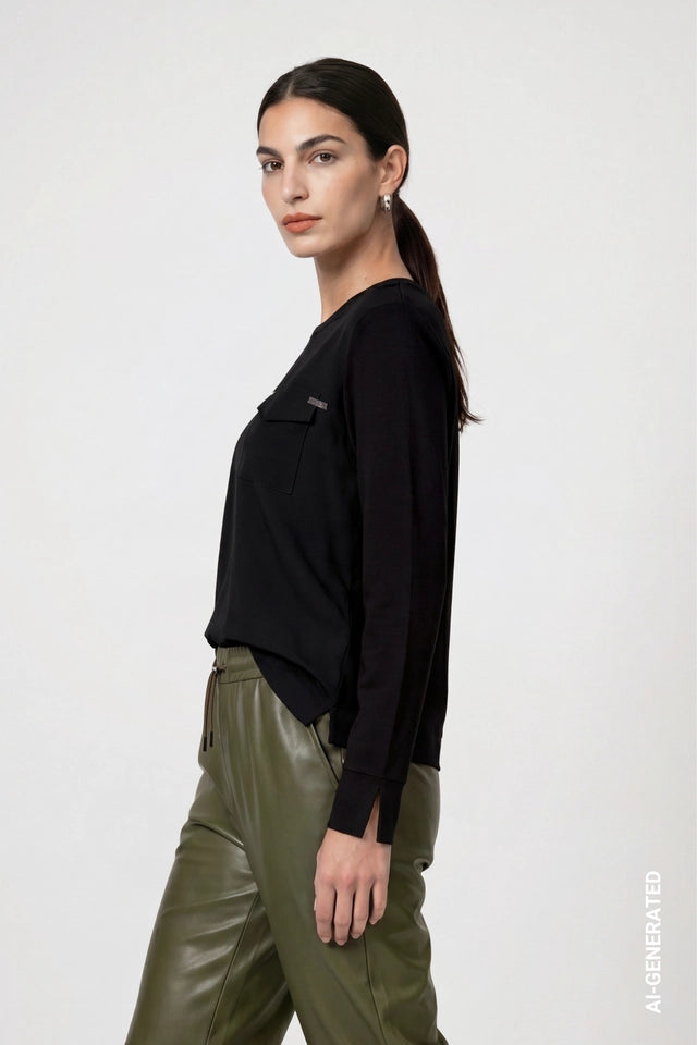Black Blouse With Jewelry Details