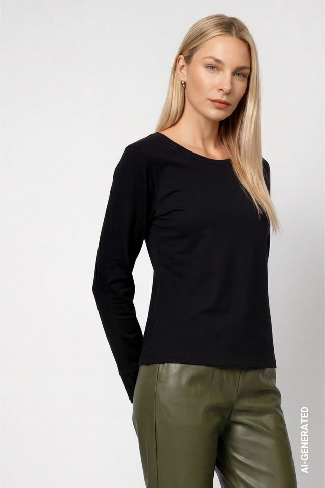 Black Long Sleeve Shirt With Rhinestone Details