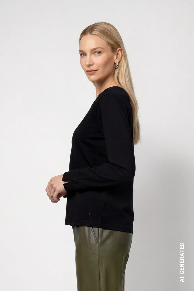 Black Long Sleeve Shirt With Rhinestone Details
