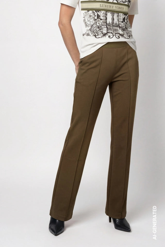 Olive Trousers With Elastic Lettering Band