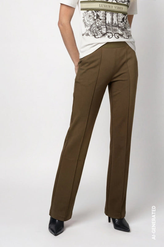 Olive Trousers With Elastic Lettering Band