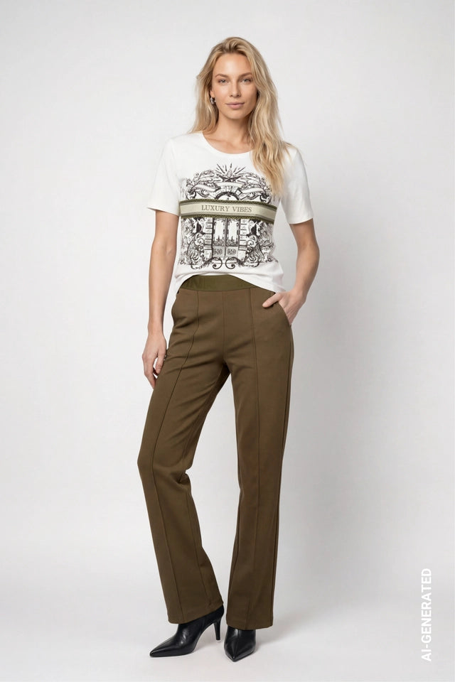 Olive Trousers With Elastic Lettering Band