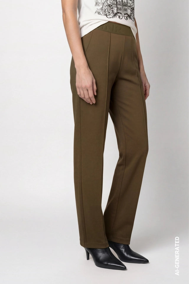 Olive Trousers With Elastic Lettering Band