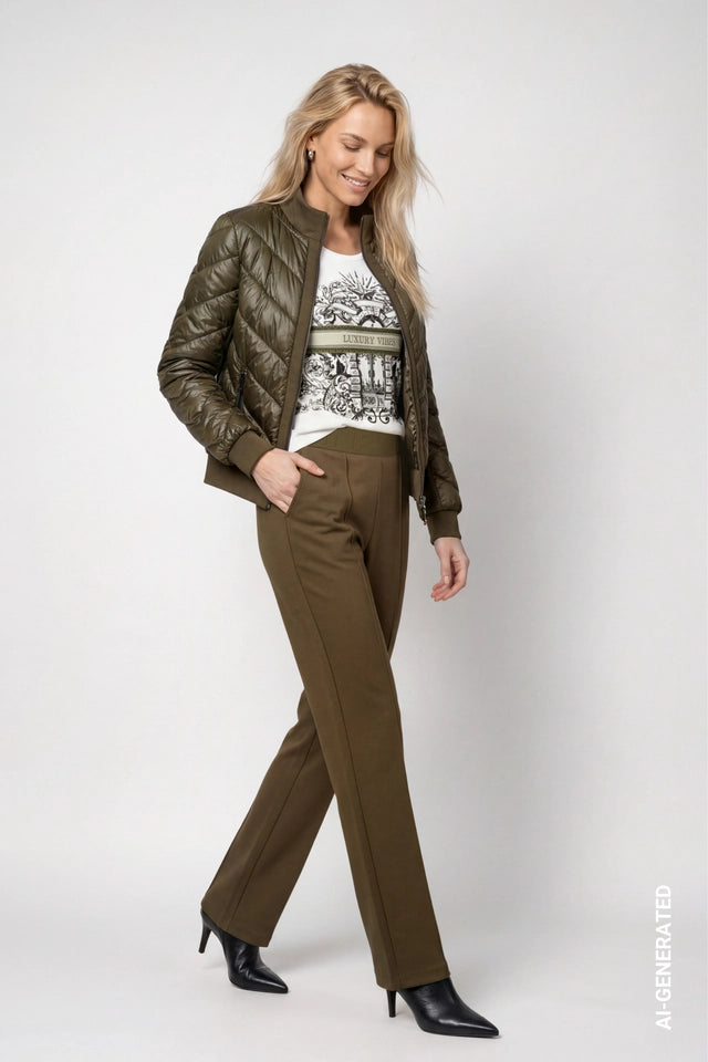 Olive Trousers With Elastic Lettering Band