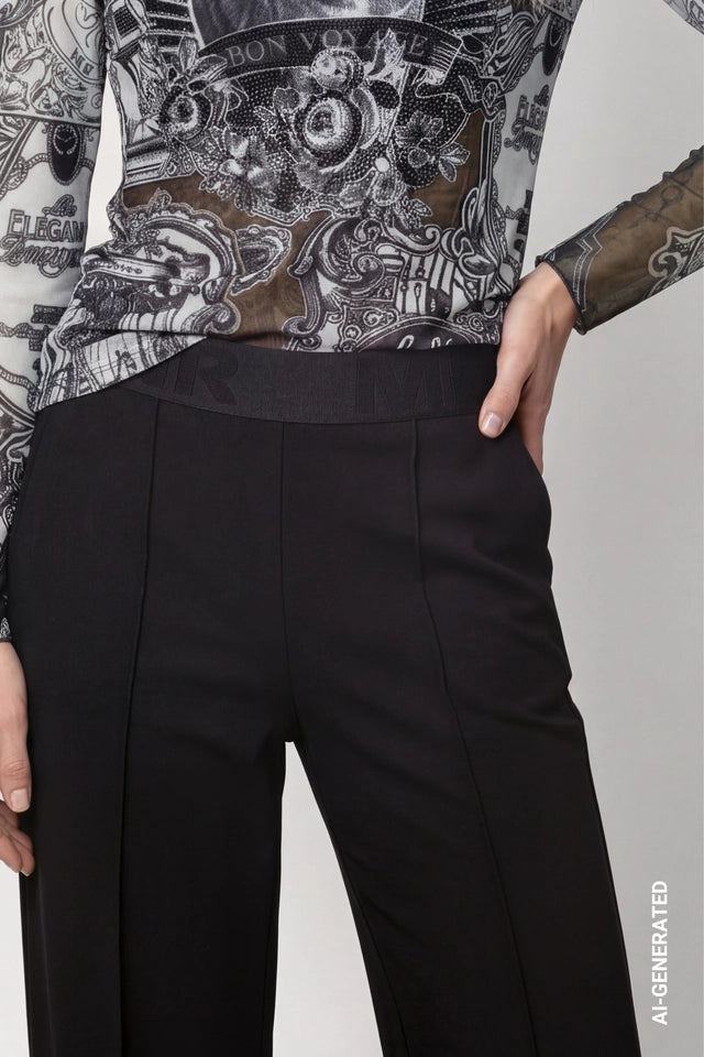 Black Trousers With Elastic Lettering Band