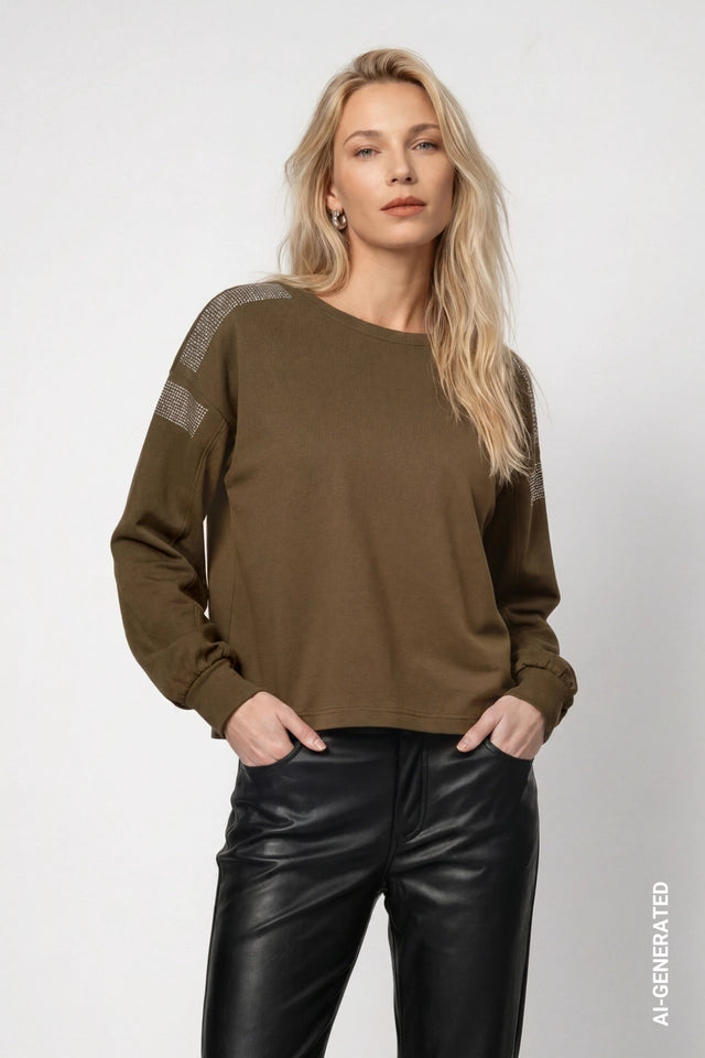 Olive Crystal Detail Sweatshirt
