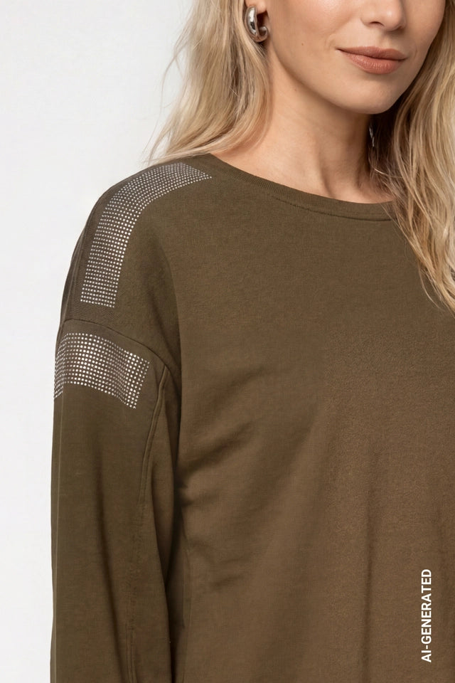 Olive Crystal Detail Sweatshirt