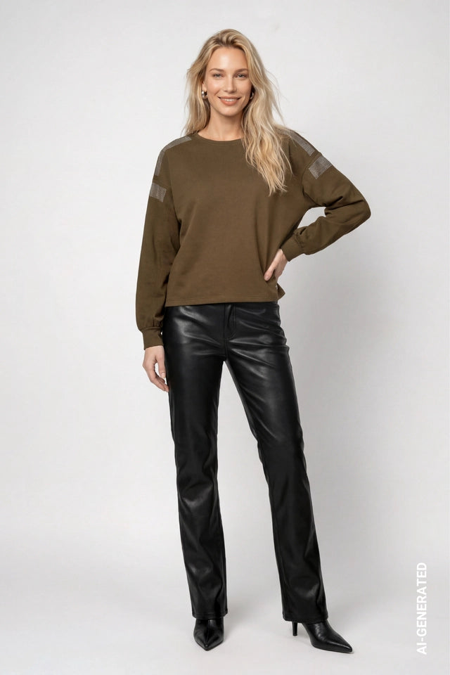 Olive Crystal Detail Sweatshirt