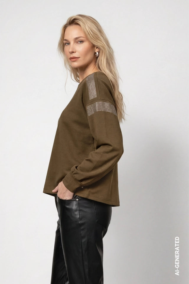 Olive Crystal Detail Sweatshirt