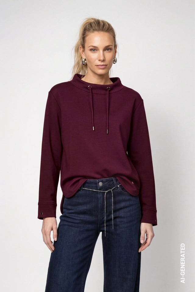 Dark Bordeaux Sweatshirt With Stand-up Collar