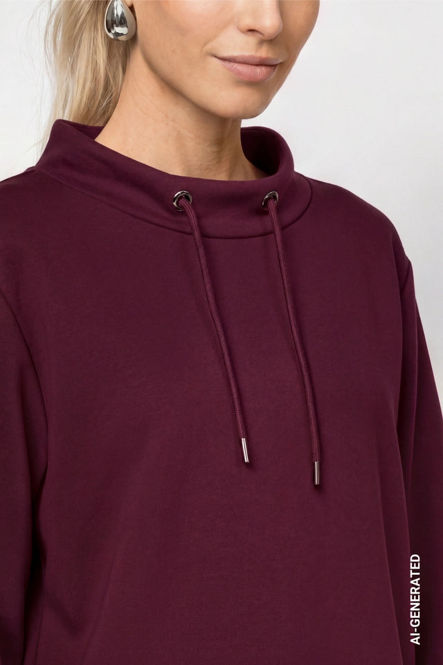 Dark Bordeaux Sweatshirt With Stand-up Collar