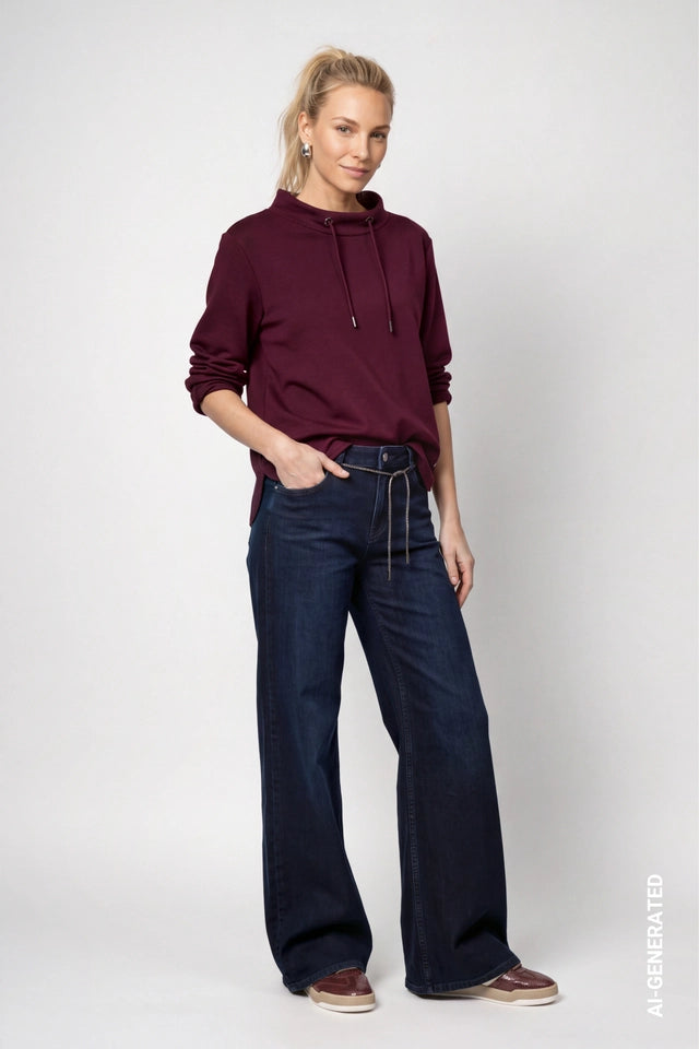 Dark Bordeaux Sweatshirt With Stand-up Collar