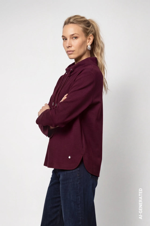 Dark Bordeaux Sweatshirt With Stand-up Collar