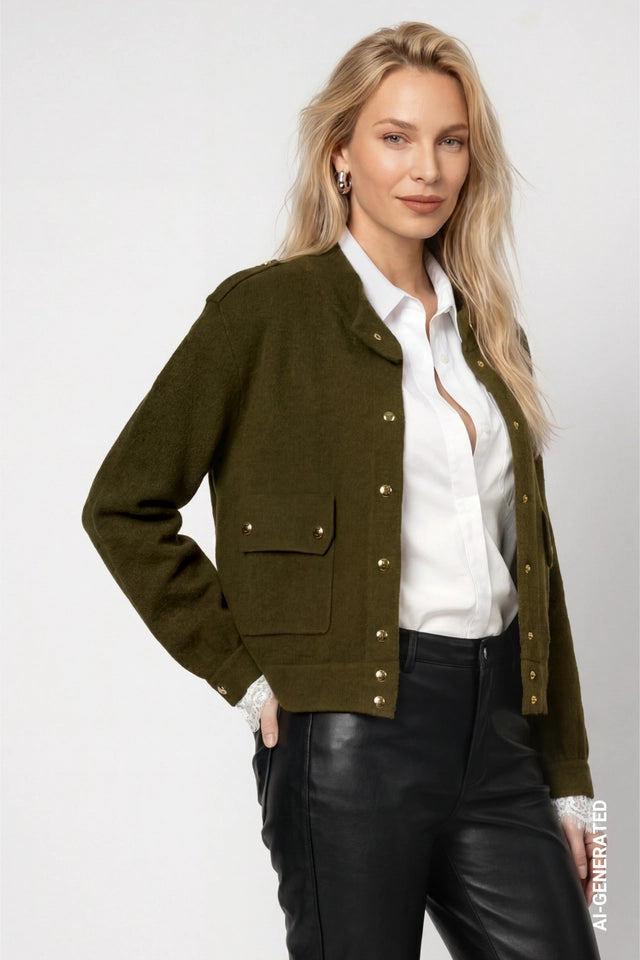 Olive Cardigan With Decorative Buttons