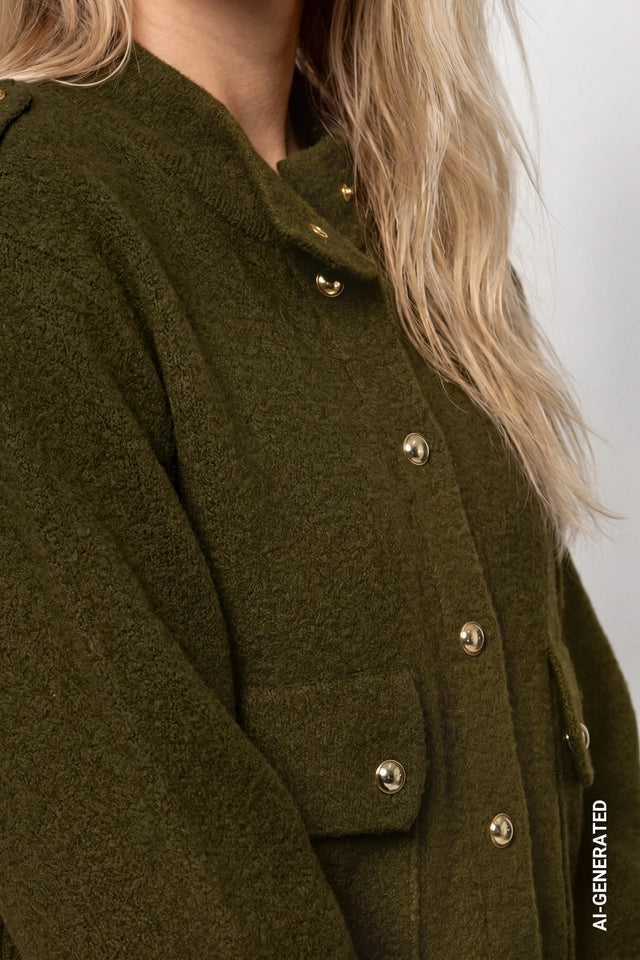 Olive Cardigan With Decorative Buttons