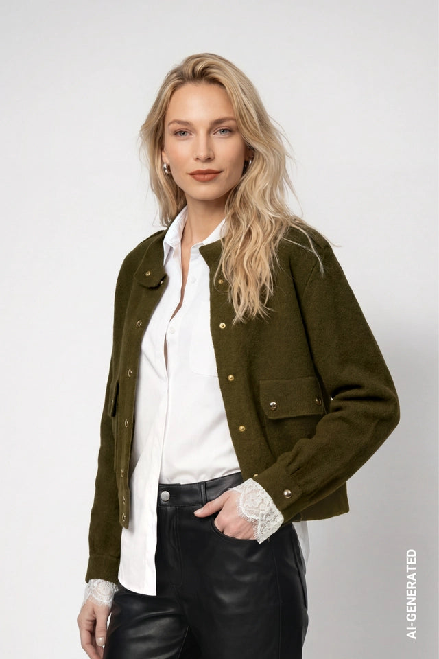 Olive Cardigan With Decorative Buttons