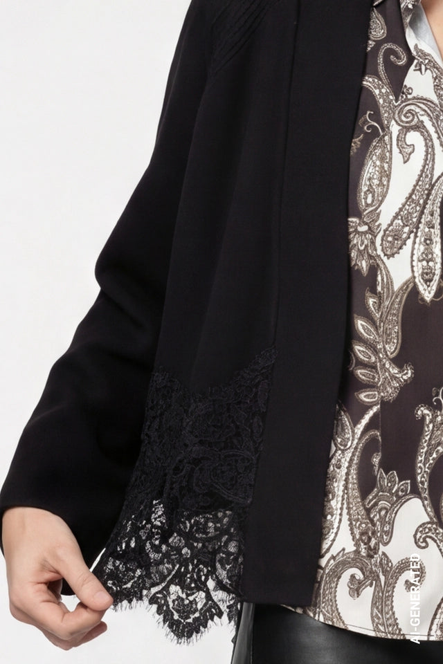 Black Cardigan With Lace Trim