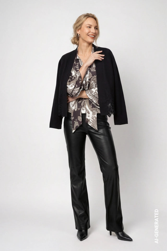 Black Cardigan With Lace Trim
